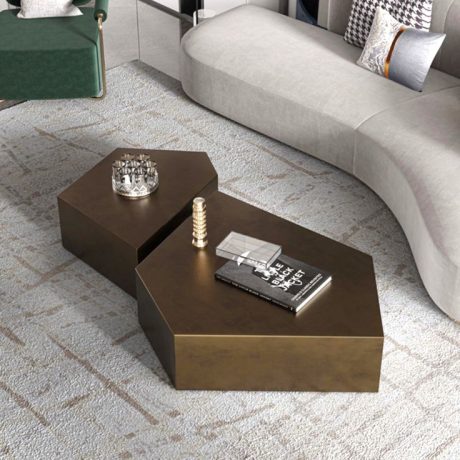 Modern Geometric Bronze Coffee Table Set